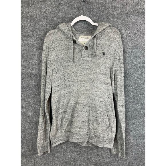 Abercrombie & Fitch Sweater Hoodie Men's Medium Gray Black Long Sleeve - Picture 1 of 13
